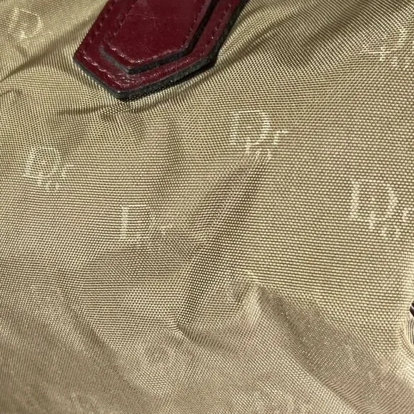 Rare Vintage Christian Dior 1980s Khaki Red Straps Boston Bowling Bag